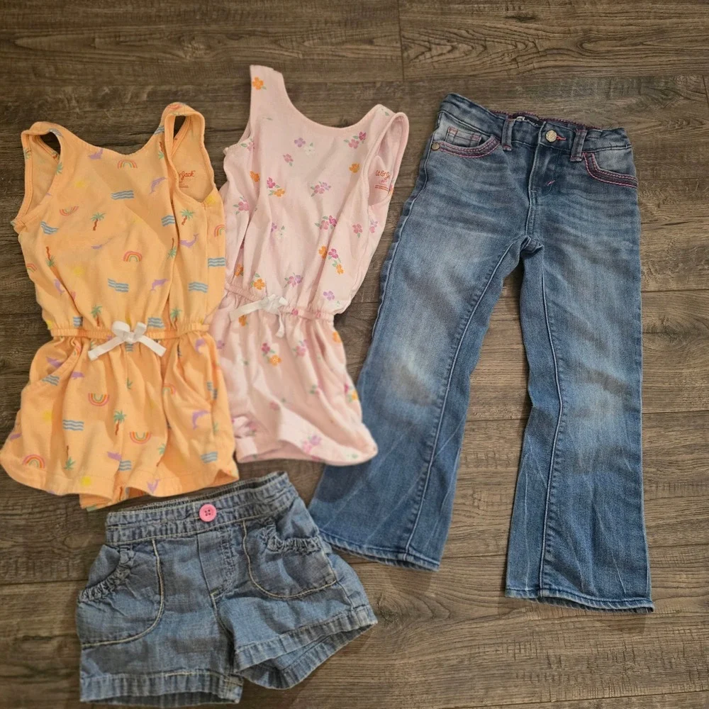 Cat & Jack Rompers and Levi Pants Circa Shorts Girls Size 5T Summer Outfit‎ 4pc